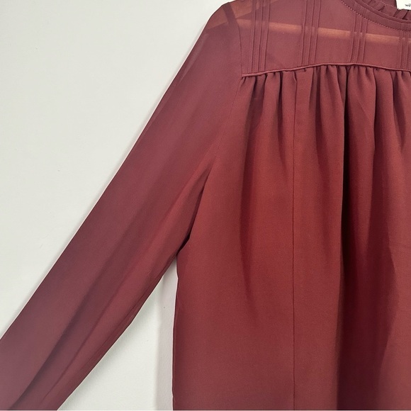 Aritzia Wilfred Deep Burgundy Lourdes Ruffled Crew Neck Blouse Size S - Picture 8 of 13